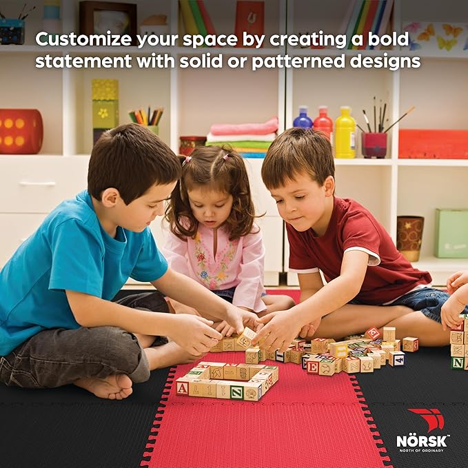 Norsk Dual-Sided Reversible 1/2" Foam Exercise Mats for Home Gym - Interlocking EVA Foam Tiles