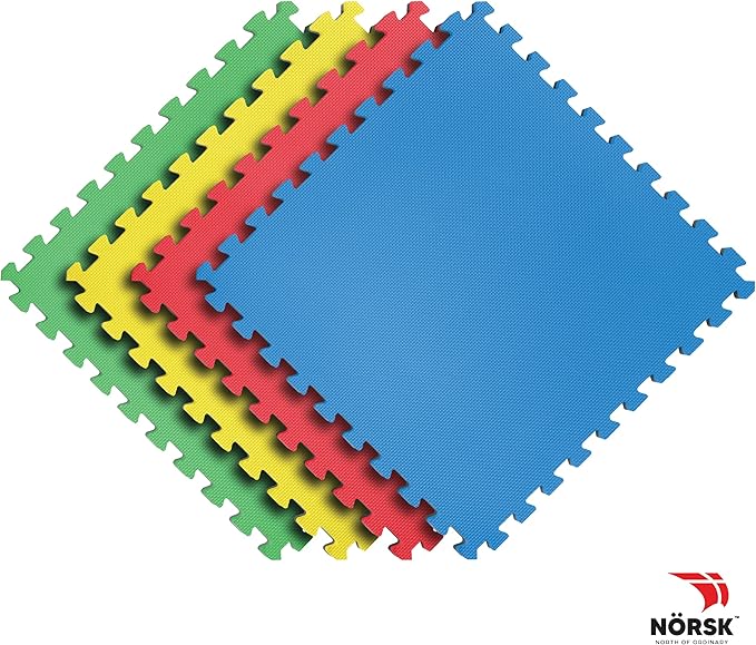 Norsk Reversible Kids Puzzle Play Mats 1/2" Thick EVA Interlocking Foam Tiles (Multicolor/Black 28 Tiles - 112 sq. Ft. 1/2" Thick)