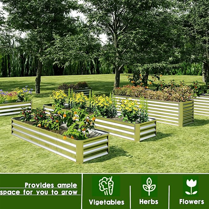 EKX 8x2x2FT Galvanized Raised Garden Bed, Raised Garden Bed Kit-Metal Planter Box Outdoor,Planting for Vegetables, Fruits,Herbs, Flowers-Slive