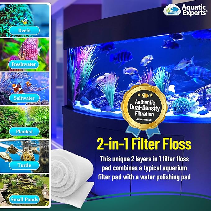 Aquatic Experts FilterFirst Aquarium Filter Pad - Aquarium Filter Floss for Crystal Clear Water, 3/4" - 1" Thick (24 Inch Wide, 12 Feet Long)