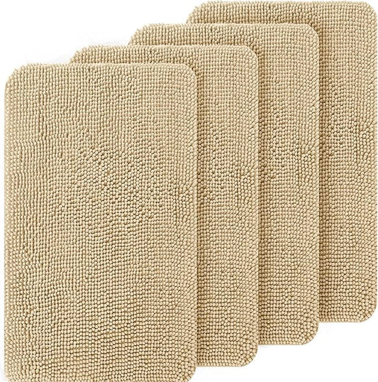 OLANLY Dog Door Mat Set 4-Piece 36x24, Absorbs Moisture and Dirt, Absorbent Non-Slip Washable Doormat, Quick Dry Chenille Mud Mat for Dogs, Entry Indoor Entryway Carpet for Inside Floor, Beige