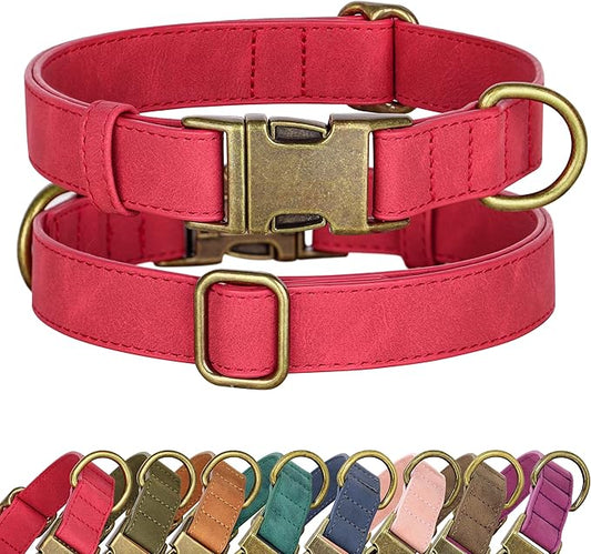 Didog Soft PU Leather Dog Collar, Stylish Quick Released Dog Collars for Small Dogs, Easy Clean Adjustable Pet Collar for Daily Walking, Red, S Fit 10-16" Neck