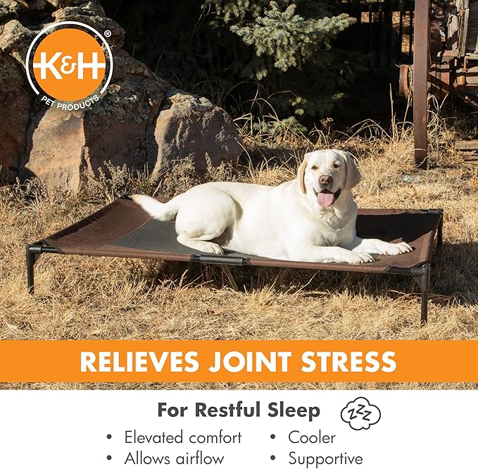 K&H Pet Products Outdoor Elevated Dog Cot, Breathable Cooling Elevated Cot Hammock Pet Bed for XL Dogs, Washable Mesh Cover, Raised Metal Frame, Collapsible, Portable - Jumbo 56 X 38in Chocolate