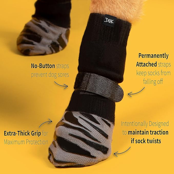 DOK TigerToes Premium Non-Slip Dog Socks for Hardwood Floors - Extra-Thick Grip That Works Even When Twisted - Prevents Licking, Slipping, and Great for Dog Paw Protection (XXXL)