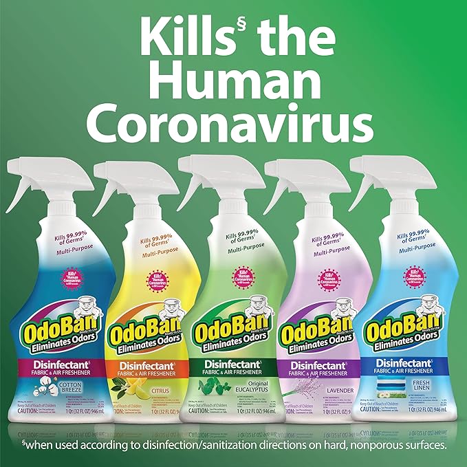 OdoBan Ready-to-Use Disinfectant and Odor Eliminator, Set of 3 Spray Bottles, Made in the USA, Original Eucalyptus and Lavender Scents, 32 Ounces Each