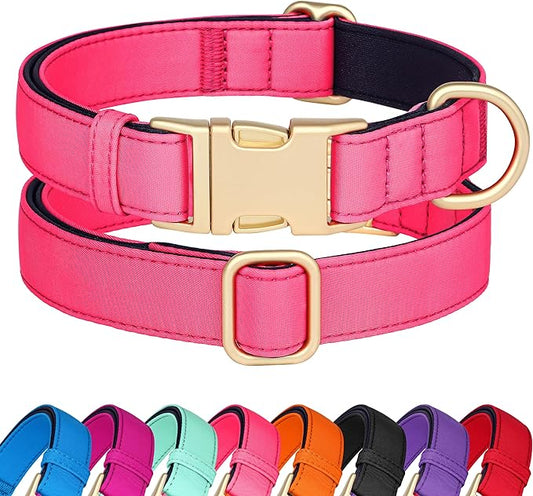 Didog Soft Padded Dog Collar for Large Dogs, Colorful and Durable Pet Collar with Quick Release Buckle, Light and Breathable for Daily Walking, Pink, L