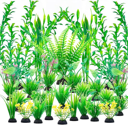 Ameliade Aquarium Artificial Green Plastic Plants Decorations 26 PCS Large Fish Tank Accessories Goldfish Betta Tank Decor