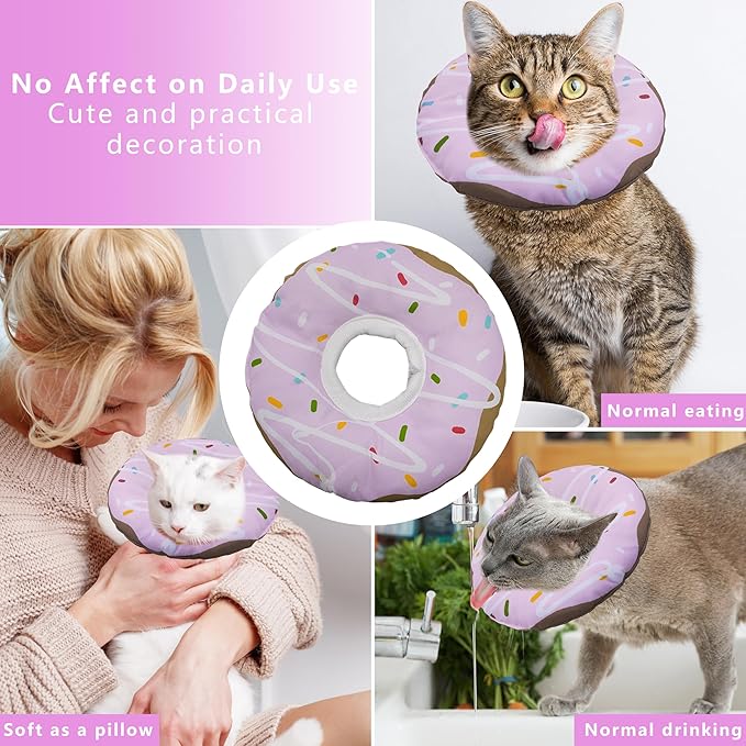 Cat Cone Collar Soft, Adjustable Cat Recovery Collar Kitten Cones to Stop Licking, Cute Donut Collar After Surgery, Cats Neck Pillow Cone Elizabethan Cones of Shame (Waterproof Purple, Medium)