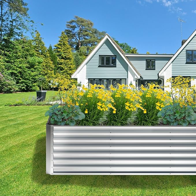 8x2x2FT Galvanized Raised Garden Bed,Planter Raised Beds-Metal Garden Box,Large Plant for Outdoor Planting, Vegetables Bed，Flower,herb-Sliver