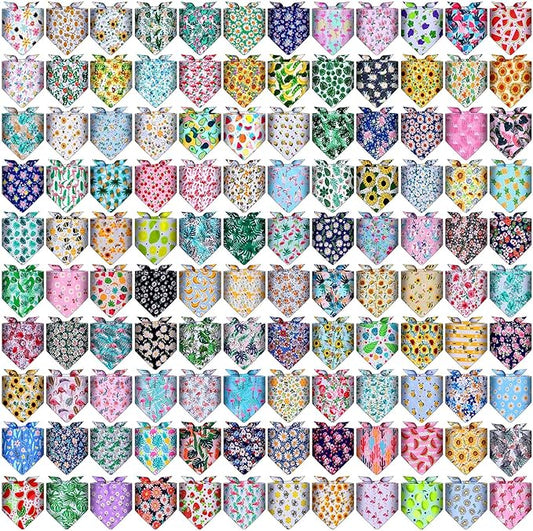 Amylove 120 Pcs Halloween Dog Bandanas Bulk Holiday Triangle Dog Pack Puppy Kerchief Bandana Adjustable Pet Scarf for Pet Cat Costume Accessories Decor(Flower)