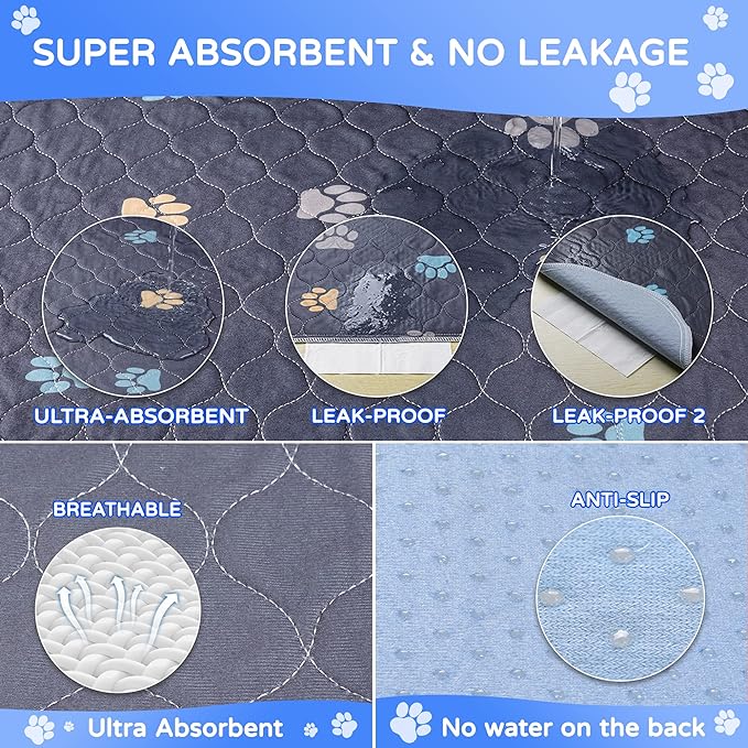 Aitmexcn Washable Dog Pee Pad, 2PCS 100% Waterproof Whelping Training Mat for Puppy/Senior, Fast Drying Reusable Pads for Indoor, Outdoor and Car Travel - 36'' x 48''