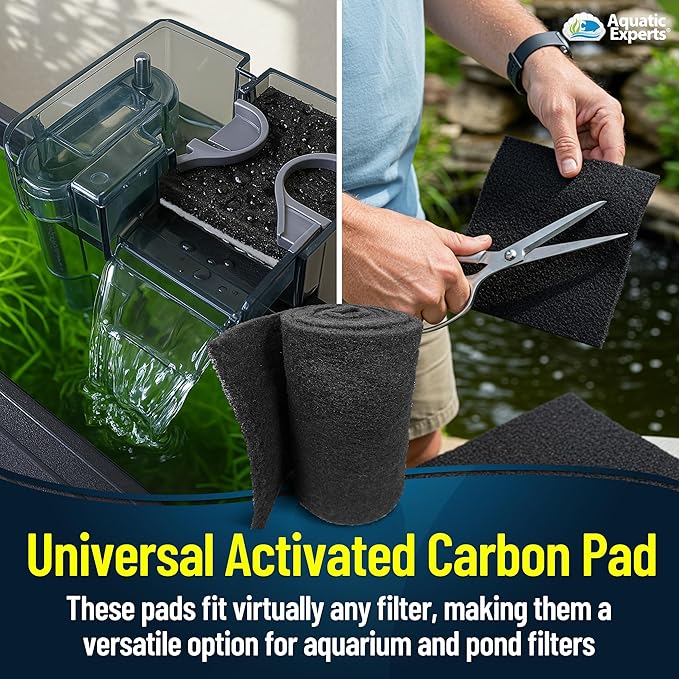 Aquarium Carbon Pad - Cut to Fit Carbon Infused Filter Pad Media for Crystal Clear Fish Tank and Ponds (24 Inch Width, 72 Inch Long)