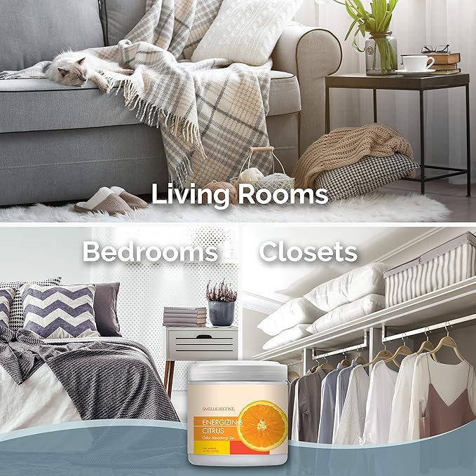 SMELLS BEGONE Air Freshener Odor Absorber Gel - 15 oz, Pack of 2 - Absorbs and Eliminates Odor in Pet Areas, Bathrooms, Cars, & Boats - Made with Essential Oils - Energizing Citrus Scent