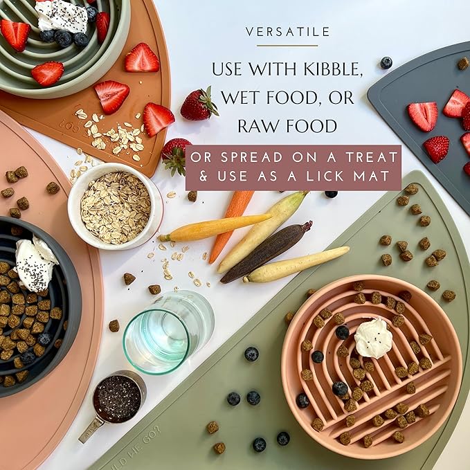 The Slowdown Bowl Silicone Slow Feeder for Dogs & Puppies, Slow Eating Modern Lick Mat Design Reduces Gulping, Fits 2 Cups 7.5” Across x 1.5” Tall, Mealtime Challenge, Medium-Blush