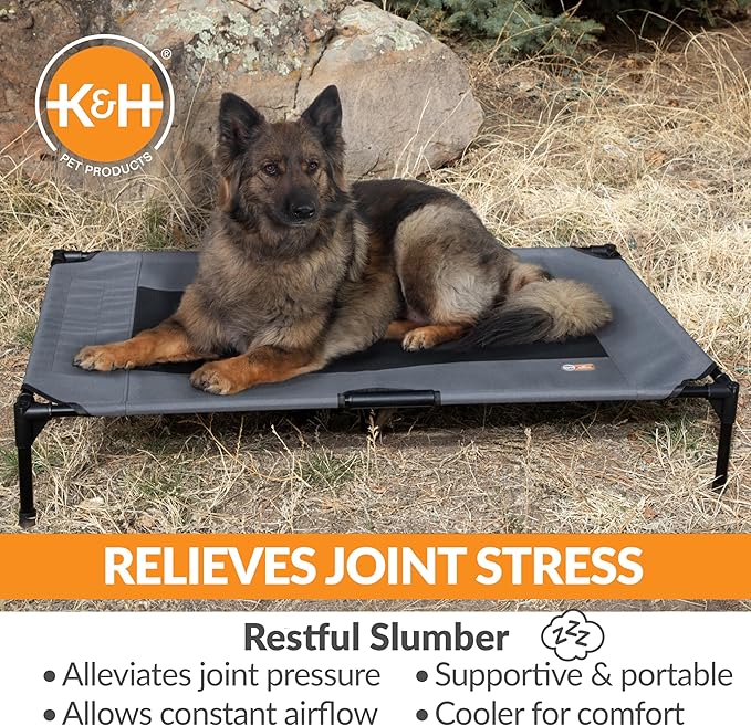 K&H Pet Products Outdoor Elevated Dog Cot, Breathable Cooling Elevated Cot Hammock Pet Bed for XL Dogs, Washable Mesh Cover, Raised Metal Frame, Collapsible, Portable - Extra-Large 50 X 32 Charcoal