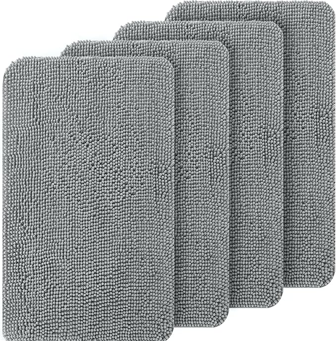 OLANLY Dog Door Mat Set 4-Piece 47x24, Absorbs Moisture and Dirt, Absorbent Non-Slip Washable Doormat, Quick Dry Chenille Mud Mat for Dogs, Entry Indoor Entryway Carpet for Inside Floor, Grey