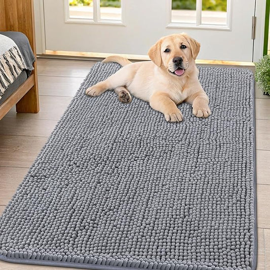 Smiry Dog Door Mat for Muddy Paws 54x32, Absorbs Moisture and Dirt Doormat, Non-Slip Washable Quick Dry Chenille Front Door Mat Indoor Entrance, Entryway Carpet for Inside Floor, Grey