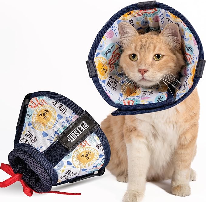 Cat Cone Collar – Colorful Cat Pattern - Lightweight Recovery Cone for Cats, Anti-Lick & Anti-Scratch, Vet Recommended, Elizabethan Collar (Colorful, XXS Long [Neck Girth: 7.5"-10.3"])
