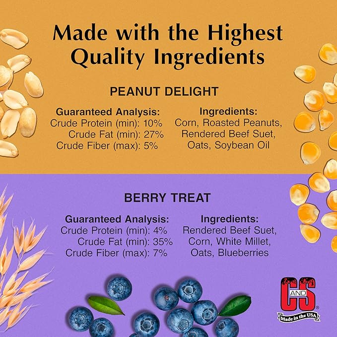 C&S Suet Variety Value Pack, Peanut Delight Dough & Berry Treat 24 Pack