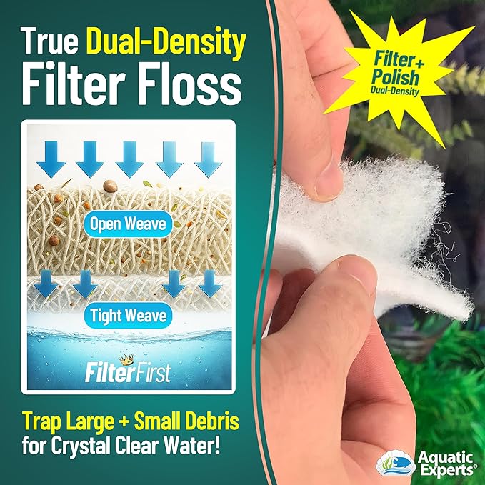 Aquatic Experts Aquarium Filter Floss for Fish Tank Filters - FilterFirst Aquarium Filter Pad - Media Roll for Crystal Clear Water, 3/4" - 1" Thick (18 Inch Wide, 12 Feet Long)