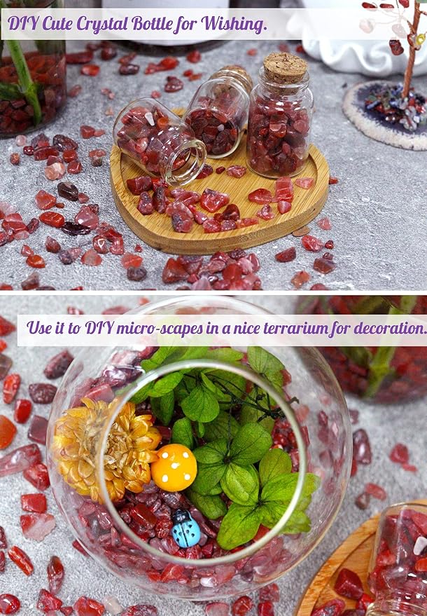 Carnelian Aquarium Gravel Rocks Natural Tumbled Healing Crystal Chips Bulk Gemstones Tumbled Crushed Stones for Fountain Vase Filler Planters Decorative Fish Tank Potted Reiki Energy Balancing 0.44lb