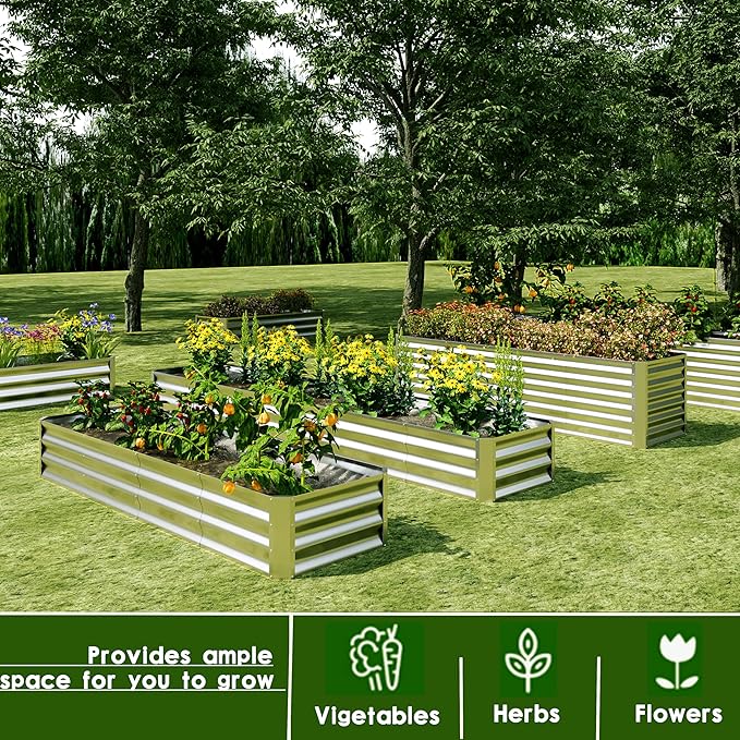 EKX 8x4x2FT Galvanized Raised Garden Bed, Raised Garden Bed Kit-Metal Planter Box Outdoor,Planting for Vegetables, Fruits,Herbs, Flowers-Slive