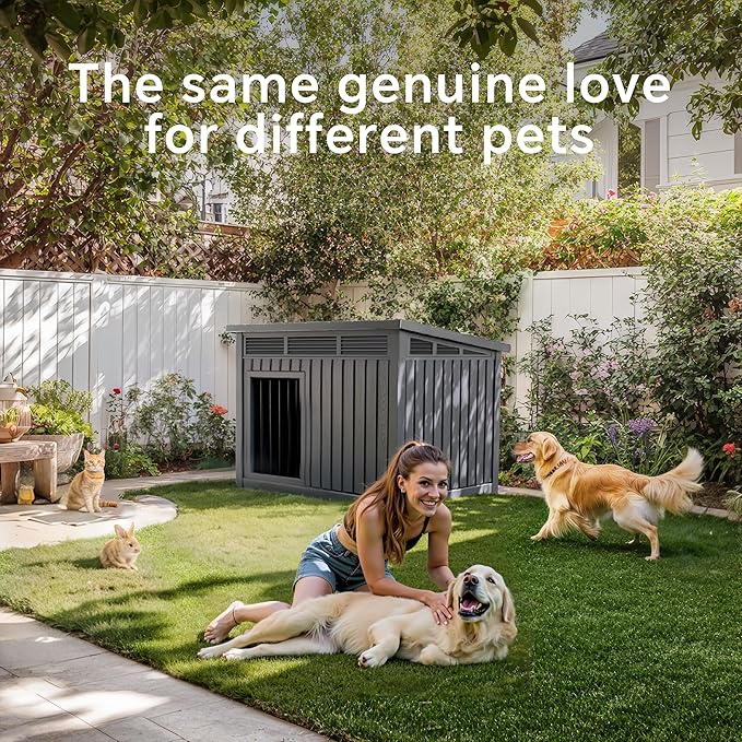 Dog House Indoor Outdoor,Resin Waterproof Puppy Shelter with Air Vents and Elevated Floor,Air Rod on Top to Open,Dog Kennel for Small to Medium Dogs(Black,32.2 * 25.12 * 24.13)